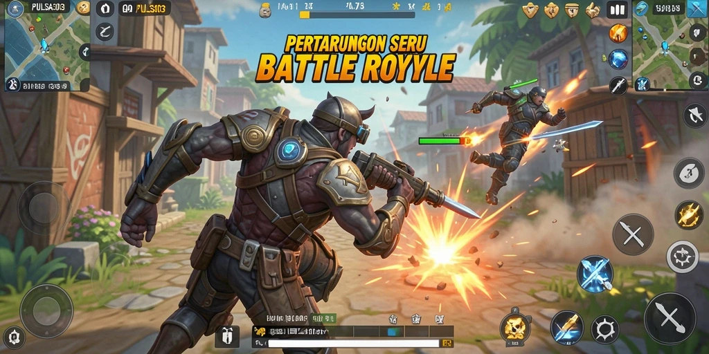 Screenshot utama PULSA303 yang menampilkan aksi Battle Royale yang seru.